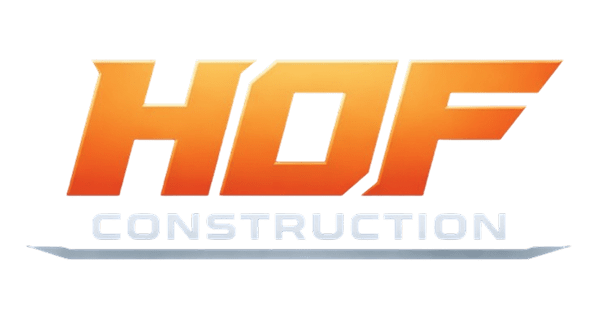 Orange HOF Construction logo on black background