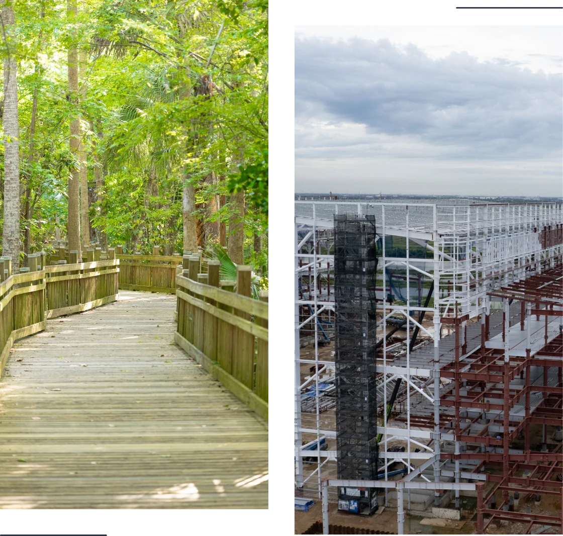 Scenic nature walk and urban development